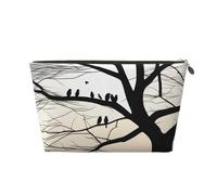 Tree Birds Barren Tr Sac à maquillage en cuir pour femme Sac à main portable grande capacité Fermeture éclair Sac de rangement Sac de rangement, Or, Taille unique, doré, Taille unique
