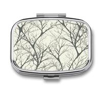 Tree Branch Petite boîte à pilules pour sac à main, essentiels de voyage, pilulier en métal, 2 compartiments, conteneur de médicaments compact portable pour pilules quotidiennes pour vitamines, huiles