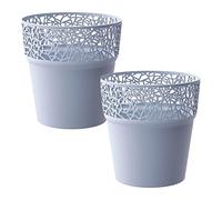 Tree de fleurs de fleurs 2x en plastique en glace gris 17,5 (long) x 17,5 (large) x 17,9 (haut) cm