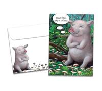 Tree-Free Greetings - Carte d'anniversaire - Motifs artistiques - 1 carte + enveloppe assortie - Fabriqué aux États-Unis - Papier 100 % recyclé - 12,7 x 17,8 cm - Cochon dans des shitakes (VO69631)