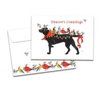 Tree-Free Greetings Cartes de vœux de saison - Motifs artistiques - 10 cartes + enveloppes assorties - Fabriquées aux États-Unis - Papier 100% recyclé - 12,7 x 17,8 cm - Motif chien oiseau de Noël