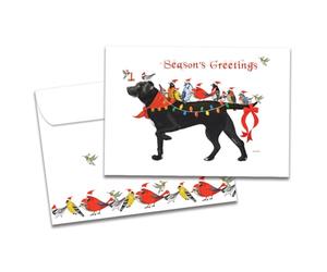 Tree-Free Greetings Cartes de vœux de saison - Motifs artistiques - 10 cartes + enveloppes assorties - Fabriquées aux États-Unis - Papier 100% recyclé - 12,7 x 17,8 cm - Motif chien oiseau de Noël