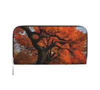 Tree In The Fall Portefeuille en cuir pour femme et fille, avec fermeture éclair sur le pourtour avec porte-cartes de crédit, sac à main de voyage imperméable