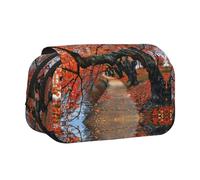 Tree in The Fall Trousse à crayons double couche rabattable de grande capacité pour 50 stylos, support de papeterie en polyester durable pour l'école, les voyages artistiques (imprimé intégral)