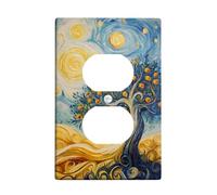 Tree Kitchen Plaque murale duplex en plastique bleu impressionnisme artistique soleil étoiles printemps taille standard pour prises électriques pour maison, salon, nouvel appartement