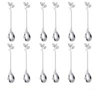 Tree Leaf Lot de 12 cuillères à café en acier inoxydable pour mélanger le thé, les fruits et les desserts, résistantes à la rouille et bords lisses pour une utilisation confortable (argenté)