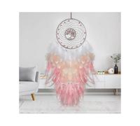 Tree of Life Dream Catcher Pink Feather Wall Decor Featuring Natural Healing Crystal Stone Perfect Handmade Home Decor and Bedroom Decor
