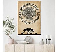 Tree of Life Nature Is My Religion And The Earth Is My Church Vintage Nature Earth Day Plaque en métal 20,3 x 30,5 cm