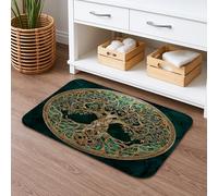 Tree of Life Tapis de bain à séchage rapide, vintage, vert, doré, absorbant, antidérapant, en flanelle, lavable pour salle de bain, toilettes, toilettes, décoration 50,8 x 81,3 cm