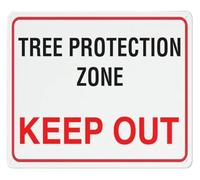 Tree Ward Boundary Notice Metal Sign 12x8 Inch | Slim rectangle tucks between mulch ring fence rail and pathway edge