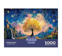 Tree with Lush Green Leaves 1000 Pcs Carton Extra-épais Lot de Puzzles Gogh-Style Cosmic Tree Stimulant Et Éducatif Jeu Créatif Puzzles As Birthday Gifts 52x38cm/1000pcs