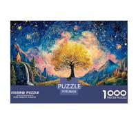 Tree with Lush Green Leaves 1000 Pcs Carton Extra-épais Lot de Puzzles Gogh-Style Cosmic Tree Stimulant Et Éducatif Jeu Créatif Puzzles pour Adultes Et Enfants 38x26cm/1000pcs