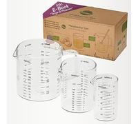 TreeBox Jeu de 3 brocs mesureurs en verre avec bec verseur - Résistant à la chaleur et passant au micro-ondes - Différentes unités de mesure - Parfaits pour la pâtisserie et la cuisine