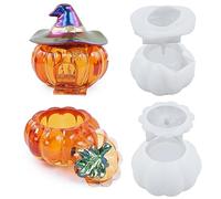 Treedix Lot de 2 moules en silicone en forme de citrouille d'Halloween avec couvercle de chapeau, boîte de rangement pour résine époxy, décoration d'intérieur, moules en résine pour le rangement, la