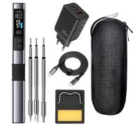 Treedix Mini Fer à Souder PD/DC 65 W/100 W - Fer à Souder Professionnel avec écran numérique et trois pointes de rechange - Température Réglable - Alimentation PC/CC Double Courant - Chargeur PD