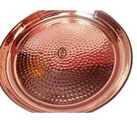 TreegoArt Assiette en cuivre Pur Fait à la Main/Plat Thali Design en Relief Plaque Quart de Forme Ronde