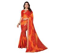TreegoArt Fashion Saree imprimé Georgette Bandhani pour femme avec pièce de chemisier non cousue -(VERA RED)