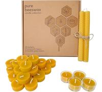 Treehouseco Lot de 20 bougies chauffe-plat en cire d'abeille pure, 2 bougies coniques en nid d'abeille et 4 supports en verre réutilisables - Bougies chauffe-plat longues et longues bougies - Cire