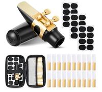 Treela Kit de remplacement de 49 pièces pour saxophone alto 2.0 comprenant 1 ligature dorée 1 embouchure 1 capuchon en plastique 21 anches 2.0 24 coussinets d'embouchure 1 étui de rangement en EVA