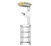 TreeLen Toilet Paper Holder Stand Toilet Tissue Roll Holder with Shelf for Bathroom Storage Holds Phone/Wipe/Mega Rolls-Shiny Chrome