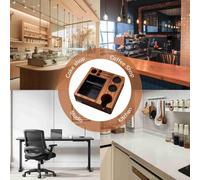 TREELF 3 IN 1 Espresso Knock Box and Tamping Station 51/54MM Espresso Coffee Anti-pressure Pad Stand Walnut Wooden Coffee Tool Organizer with Portafilter Holder Coffee Station Organizer for Home Bar S