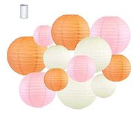 Treer 12pcs Lanternes de Papier Colorées, Décorations Chinoises en Papier Suspendu pour Lanternes à Boule Lampes (Pêche/Rose pâle)