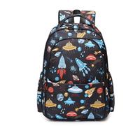 Treer 17L Sac a Dos Enfant, 3D Univers Cartable Fille Primaire, Cartable Garcon Primaire, Cartable Stitch en Nylon Imperméable Cartable pour 1-9e Année (Fusée Noire,40x32x13cm)