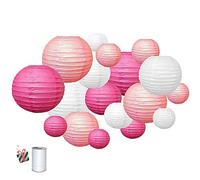 Treer 18pcs Lanternes de Papier Colorées, Décorations Chinoises en Papier Suspendu pour Lanternes à Boule Lampes Fête de Noël Décoration de Mariage (Rose)