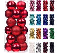 Treer 24 pcs Boules de Noel 6cm Mixtes de Boules en Plastique, Décoration Sapin de Noël, Créer Une Ambiance de Noël, Les Ornements Festifs, Réutilisables (6cm,Rouge)