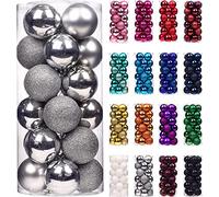 Treer 24 pcs Boules de Noel 6cm Mixtes de Boules en Plastique, Décoration Sapin de Noël, Créer Une Ambiance de Noël, Les Ornements Festifs, Réutilisables (6cm,Argent)