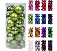 Treer 24 pcs Boules de Noel 6cm Mixtes de Boules en Plastique, Décoration Sapin de Noël, Créer Une Ambiance de Noël, Les Ornements Festifs, Réutilisables (6cm,Herbe)