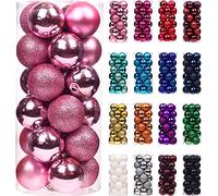 Treer 24 pcs Boules de Noel 6cm Mixtes de Boules en Plastique, Décoration Sapin de Noël, Créer Une Ambiance de Noël, Les Ornements Festifs, Réutilisables (3cm,Rose)