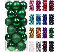 Treer 24 pcs Boules de Noel 6cm Mixtes de Boules en Plastique, Décoration Sapin de Noël, Créer Une Ambiance de Noël, Les Ornements Festifs, Réutilisables (6cm,Vert foncé)