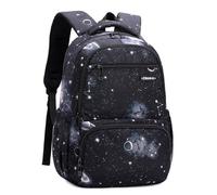 Treer 27L Sac a Dos Enfant, Grande Cartable Fille Primaire, Cartable Garcon Primaire, Cartable Stitch en Nylon Imperméable Cartable pour 1-9e Année (Nuit étoilée Noire,43x32x20cm)