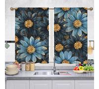 Treer 3D Fleurs Rideaux Cuisine Brise-bise Courts pour Petites Fenêtres, Lot de 2 Rideau Intérieurs Décoration pour Salle de Bain, Salon, Bistrot (Bleu 01,65x90cm)
