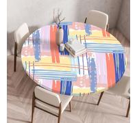 Treer 3D Nappe Ronde avec Bord Élastique, Gribouiller Nappe de Table Anti-Tache Antidérapante Nappe Jardin Exterieur Protection Table Ronde Extensible pour Cafe Manger Fête Table (Arc-en-Ciel,60 cm)