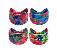 Treer 4 Pièces Bandeau Cheveux Femme, Doux Boho Bandeaux Mode pour Femmes Large, Headband Cheveux Élastique, Fleur Imprimé Hair Bandeau Yoga Sport Course Headband (Fleur colorée 3,24x15cm)