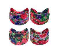 Treer 4 Pièces Bandeau Cheveux Femme, Doux Boho Bandeaux Mode pour Femmes Large, Headband Cheveux Élastique, Fleur Imprimé Hair Bandeau Yoga Sport Course Headband (Fleur colorée 6,24x15cm)