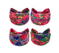 Treer 4 Pièces Bandeau Cheveux Femme, Doux Boho Bandeaux Mode pour Femmes Large, Headband Cheveux Élastique, Fleur Imprimé Hair Bandeau Yoga Sport Course Headband (Fleur colorée 5,24x15cm)