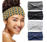 Treer 4 Pièces Bandeau Cheveux Femme Large, Élastique Bandeau Cheveux Femme Maquillage Headband Sport Chic Doux Antidérapant pour Yoga Fitness Exercice Course (Pois,24x15cm)