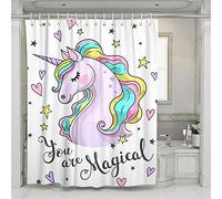 Treer Anti Moisissure Imperméable Rideaux de Douche et 12 Crochets, Rideaux pour Maison Salle de Bain Douche - Impression 3D de Licorne Colorée (C?ur,180x180cm)