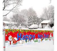 Treer Bannière Joyeux Noël Extérieur Intérieur ,Long Drapeau Merry Christmas Deco Porte Noel Bannière Photo Toile de Fond Mur Clôture Balcon Décoration de Noël Articles de Fête (300*50cm,Bonne année)