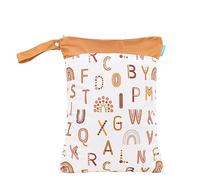 Treer Bébé Sac à Couches Boho Imprimé Arc-en-ciel Etanche Réutilisable Maman Fille Sac Cosmétique Portable Organisateur, Séparation Humide et Sèche pour Extérieur Voyage (Lettre)