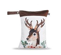 Treer Bébé Sac à Couches Etanche Lavables Réutilisable Sec et Humide, Fermeture Eclair Imprimé Double Poches Hangable Organisateur de Couches pour Plage Piscine Voyage (Fleur Faon)