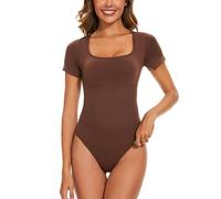 Treer Body Sculptant Femme Body Gainant, Ventre Plat Invisible Minceur Gaine Amincissante Shapewear Bodysuit Corset Corps Manches Courtes Couleur Unie Camisole Combinaison String
