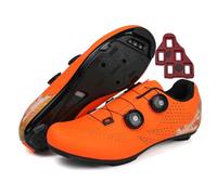 Treer Chaussure Velo Route Hommes, Chaussures Velo Route Chaussures de Cyclisme Homme et Femmes VTT Velo Route avec Look SPD Crampons Antidérapants 36EU-47 EU (Orange,45)