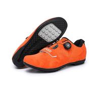Treer Chaussure VTT Homme (37EU-47EU) Chaussures Velo Chaussures de Cyclisme Homme et Femmes VTT Velo Pas Crampons Rutschfeste Gummiunterseite Antidérapants Semelle Dure (Orange,42)