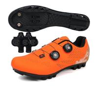 Treer Chaussure VTT Hommes Chaussures Velo 36-47 EU Chaussures de Cyclisme Homme et Femmes VTT Velo avec Crampons Antidérapants Semelle Dure (Orange,44)