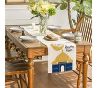 Treer Chemin de Table Eid Ramadan Mubarak Étoiles Lune Château Chemin de Table Décoratif Lavable Rectangle pour Décoration de Table à Manger du Ramadan Islamique Musulman (33×183cm,Style A)