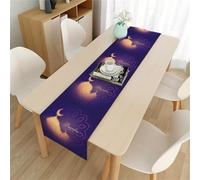 Treer Chemin de Table Ramadan Eid Mubarak Chemin de Table Décoratif Lune Château Lin Lavable Rectangle pour Décoration de Table à Manger du Ramadan Islamique Musulman (33×180cm,Violet)